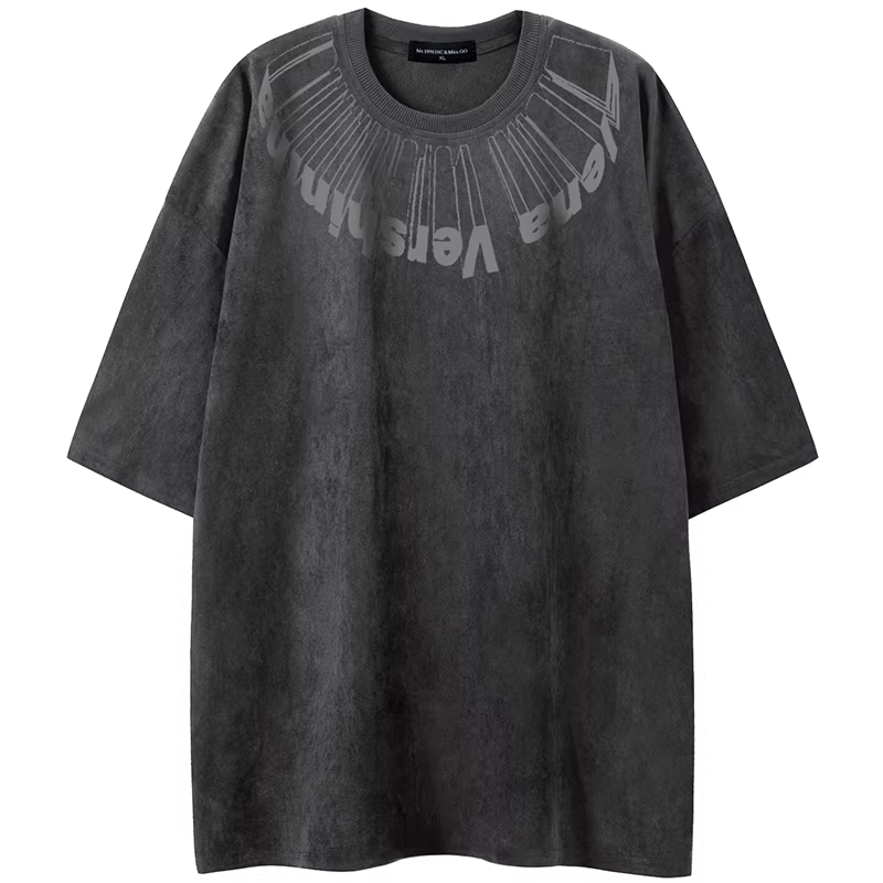 From Mars countless futures high street Áo thun unisex tay ngắn bằng da lộn đau khổ in chữ in chữ