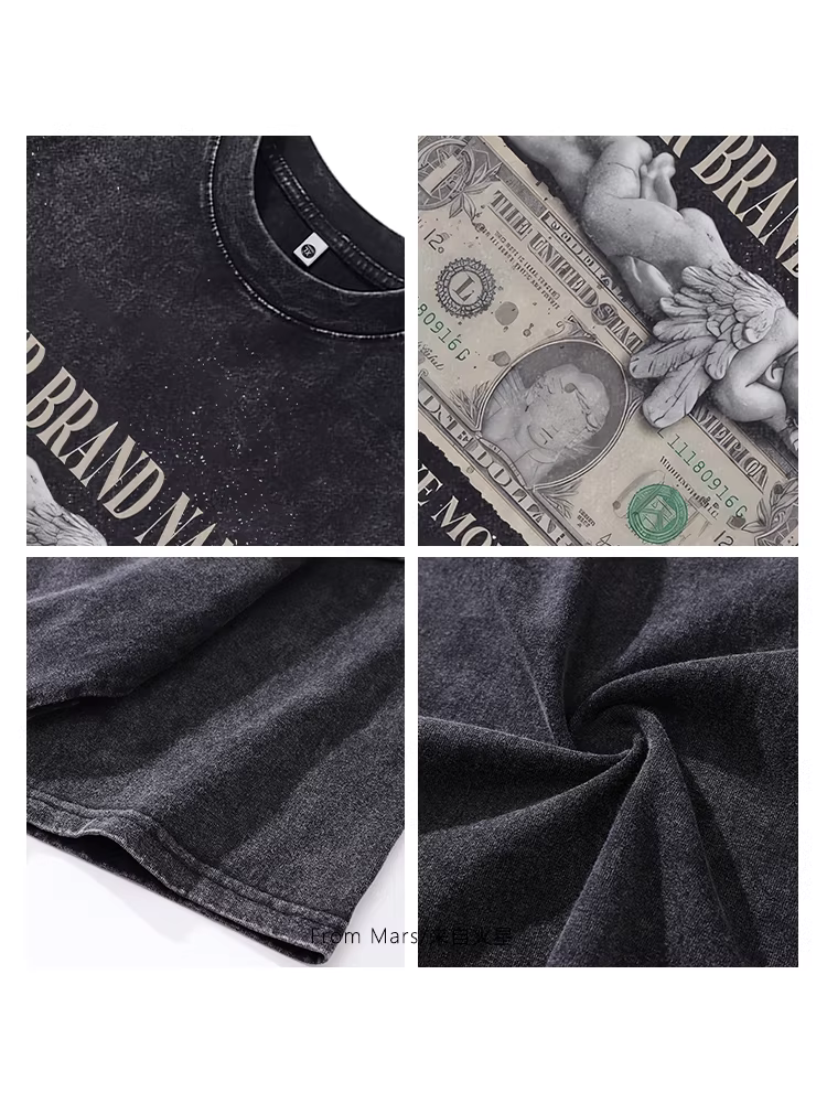 From Mars Sleep a Sweet Dream Vintage Washed Print Unisex Loose Casual Áo thun ngắn tay mùa hè đa năng BF