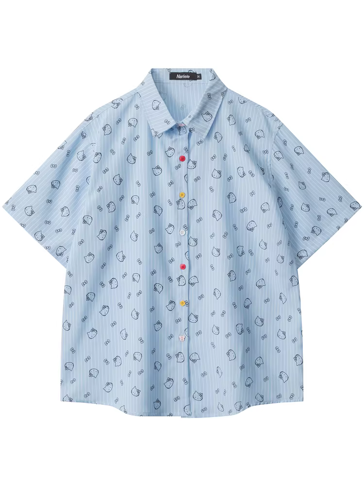From Mars dễ thương và mang lại cảm giác thư giãn, thương hiệu thời trang độc đáo, in hình hoạt hình, áo sơ mi ngắn tay dáng rộng, phong cách giản dị, unisex bf