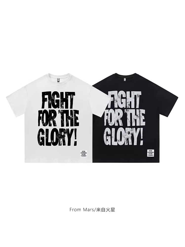 From Mars For Honor Áo thun ngắn tay in chữ đơn giản phong cách Mỹ dáng rộng giản dị đa năng xu hướng cặp đôi
