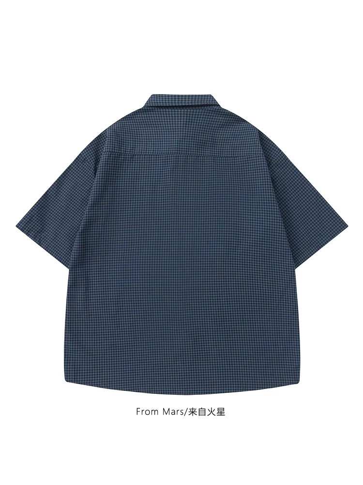Từ sao Hỏa, áo sơ mi kẻ sọc phong cách cổ điển trưởng thành và ổn định, unisex, đa năng, thích hợp cho mùa hè, tay ngắn, hợp thời trang