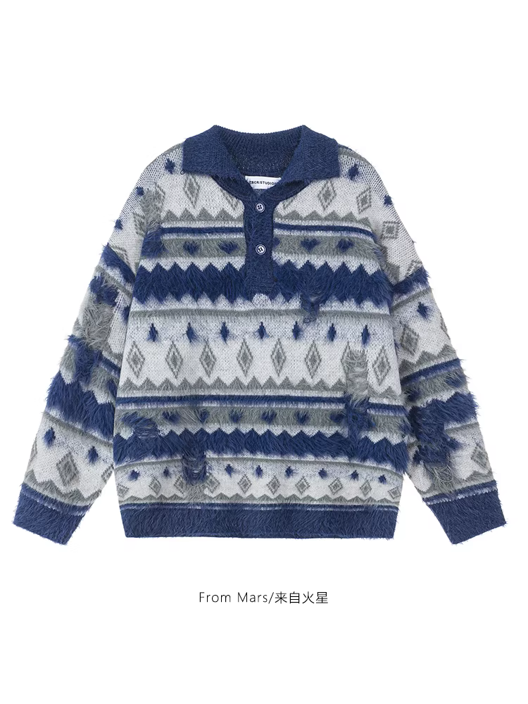 Từ sao Hỏa, thiết kế phối màu theo phong cách retro của Mỹ, cổ áo, dáng rộng, giản dị, áo len đa năng BF