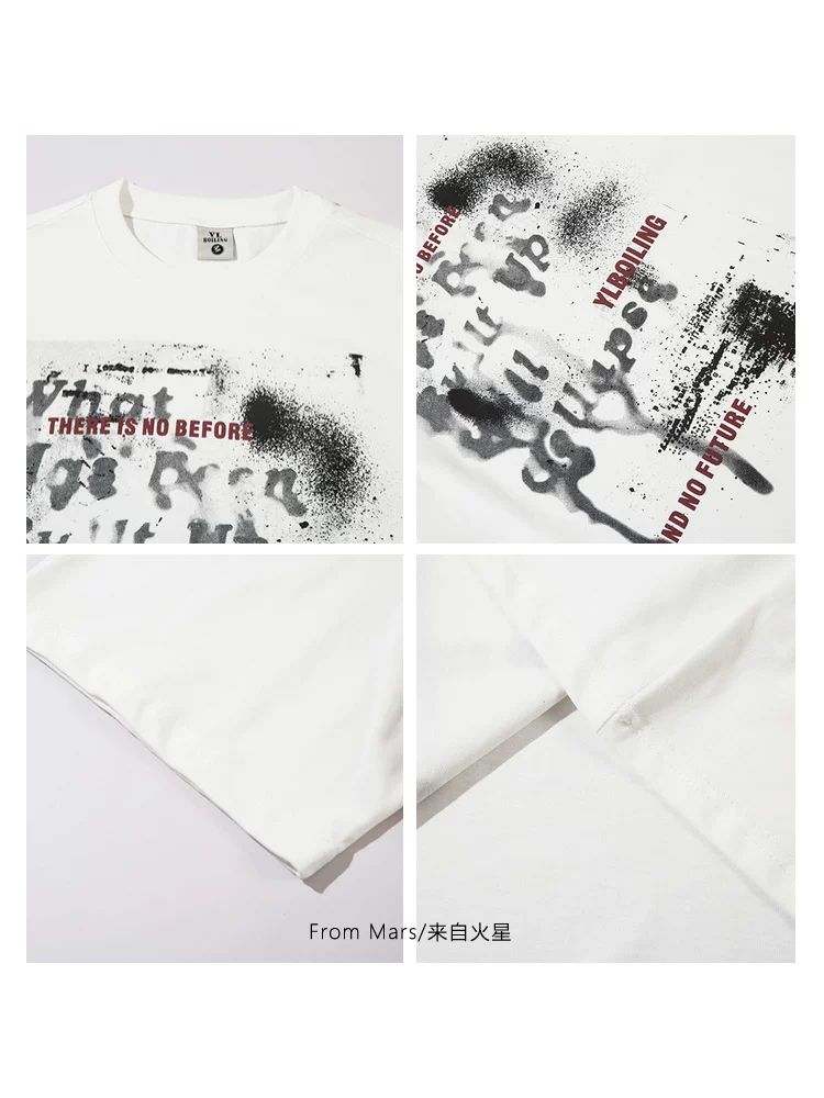 Từ sao Hỏa, may mắn tự động đến với bạn Áo thun ngắn tay in chữ phong cách Hip-Hop Retro Graffiti Unisex rộng rãi bf