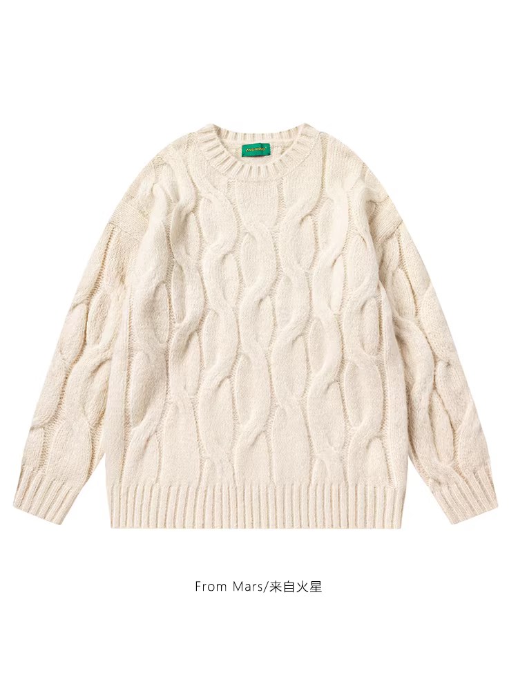 Từ sao Hỏa tạo ra không gian cho sự sáng tạo Thiết kế màu trơn theo phong cách Nhật Bản cổ tròn xoắn dáng rộng áo len dệt kim đa năng bf