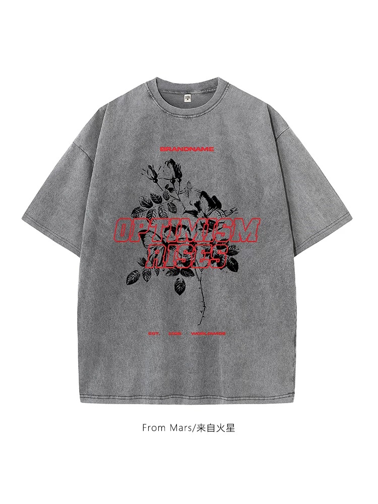 Từ sao Hỏa Thời tiết thoải mái Hip-Hop Thương hiệu hợp thời trang Retro In họa tiết đau khổ Áo thun ngắn tay dáng rộng phù hợp với cặp đôi mùa hè