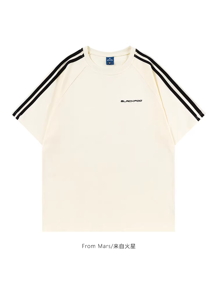 Từ sao Hỏa, khao khát chiến thắng, áo thun ngắn tay ba sọc màu trơn phong cách thành thị Nhật Bản, unisex, rộng rãi và giản dị.