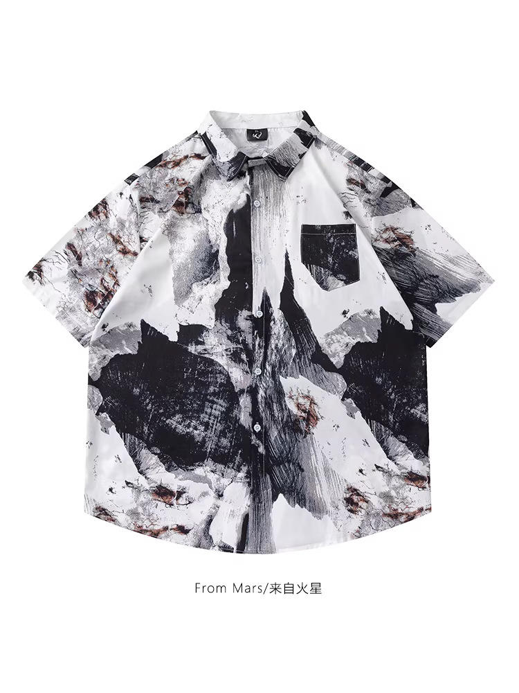 From Mars Cliffside Thiết kế theo phong cách đường phố Mỹ Áo sơ mi hoa mát mẻ Áo sơ mi ngắn tay dáng rộng thông thường