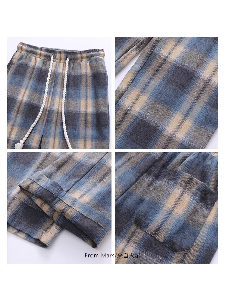 Quần ống rộng kiểu dáng vintage phong cách đường phố Hồng Kông, phối màu caro, dáng thẳng, chất liệu thoải mái, dành cho cặp đôi