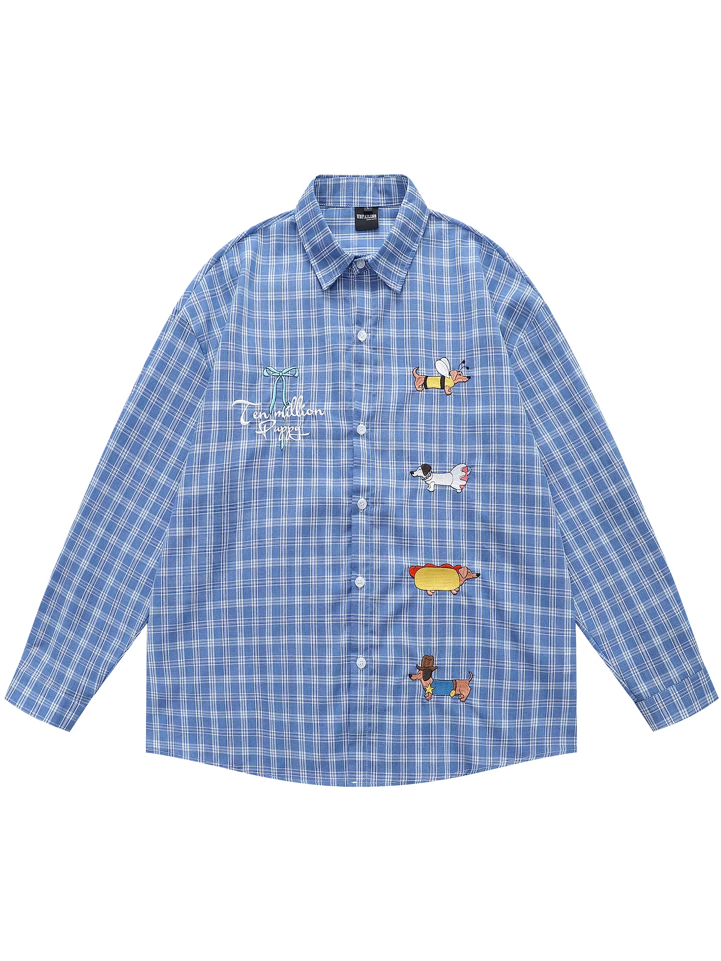 Từ sao Hỏa Cuộc sống phức tạp Áo sơ mi dài tay kẻ sọc thêu hình chú chó dễ thương và vui nhộn dành cho cặp đôi