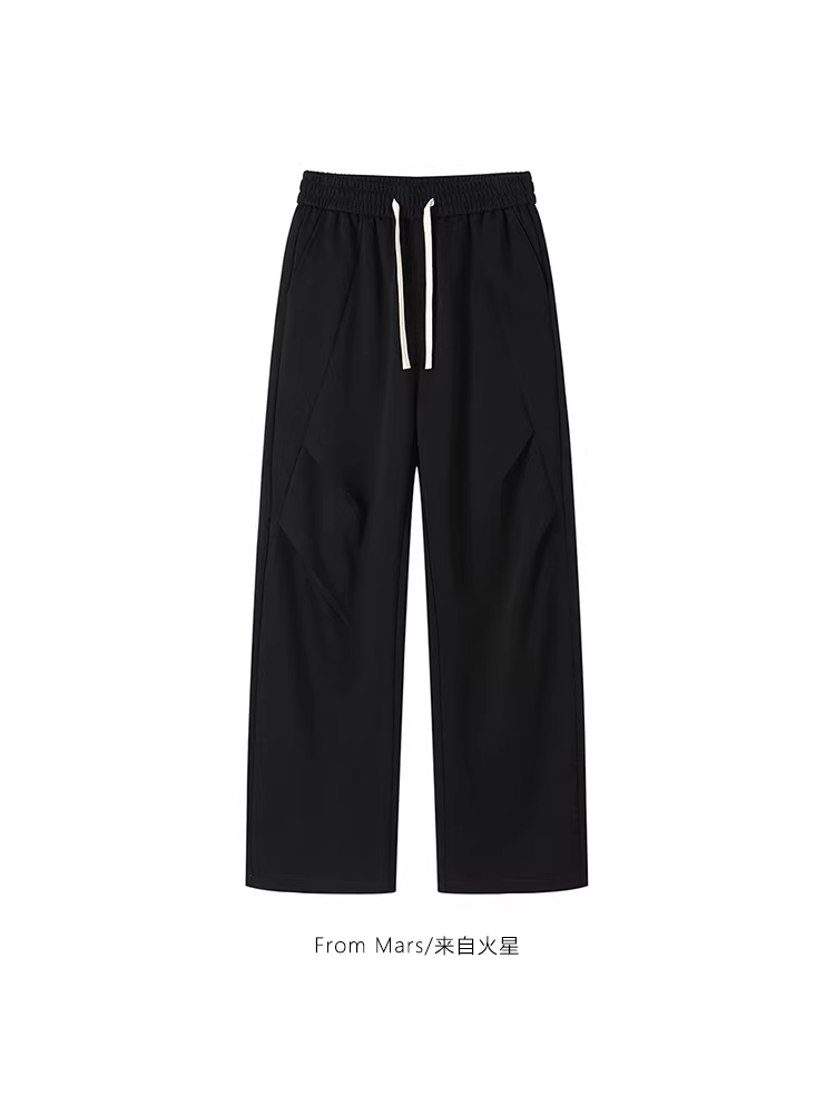 Quần thể thao rộng ống đứng xếp ly có dây rút màu trơn phong cách Mỹ từ thương hiệu Mars Time Alternation
