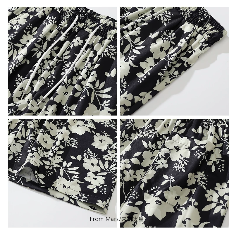 Quần short đi biển in họa tiết hoa phong cách Hawaii từ sao Hỏa, quần short retro đa năng, dáng rộng, phong cách độc đáo, hợp thời trang