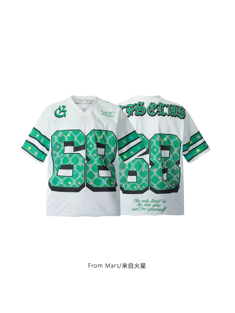 From Mars Restart Retro Trendy Print Áo khoác bóng chày cổ chữ V thể thao dáng rộng đa năng Áo thun ngắn tay