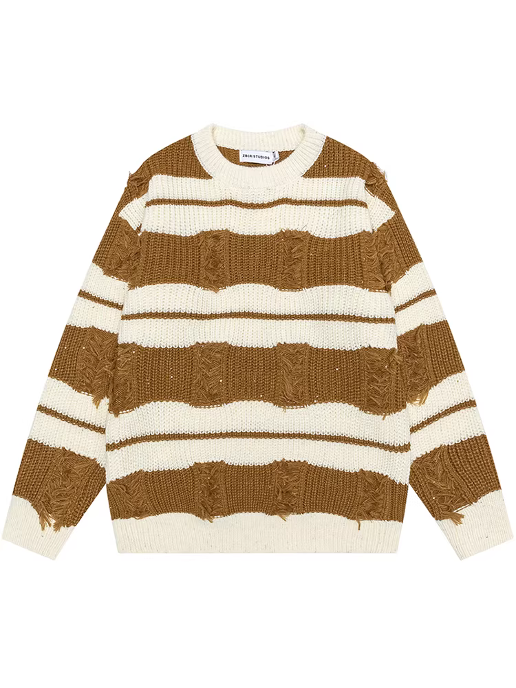 From Mars problem unsolved Thương hiệu thời trang theo phong cách Mỹ, tua rua rách, áo len cổ tròn dáng rộng, kiểu dáng lười biếng, unisex