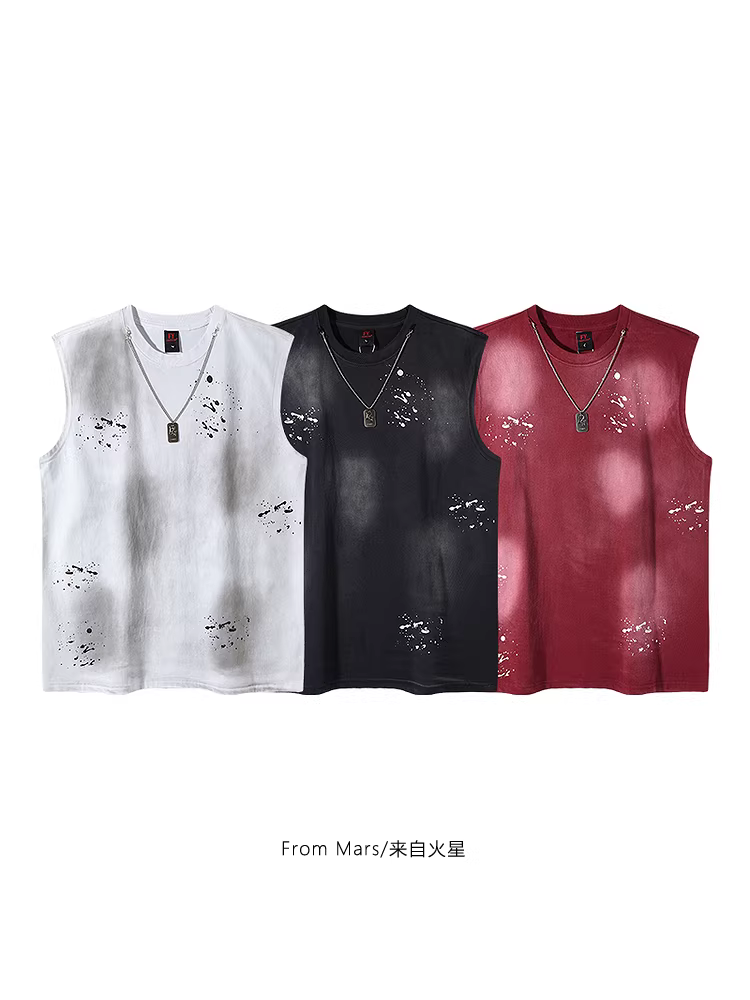 Từ sao Hỏa Thương hiệu thời trang cá tính và sành điệu Vòng cổ áo vest tròn in hình mực áo thun không tay dáng rộng cho mùa hè