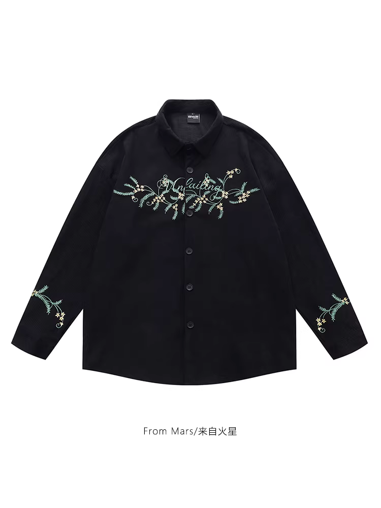 Từ sao Hỏa Tìm hoa Áo sơ mi vải nhung cổ điển phong cách retro có cổ thêu hoa