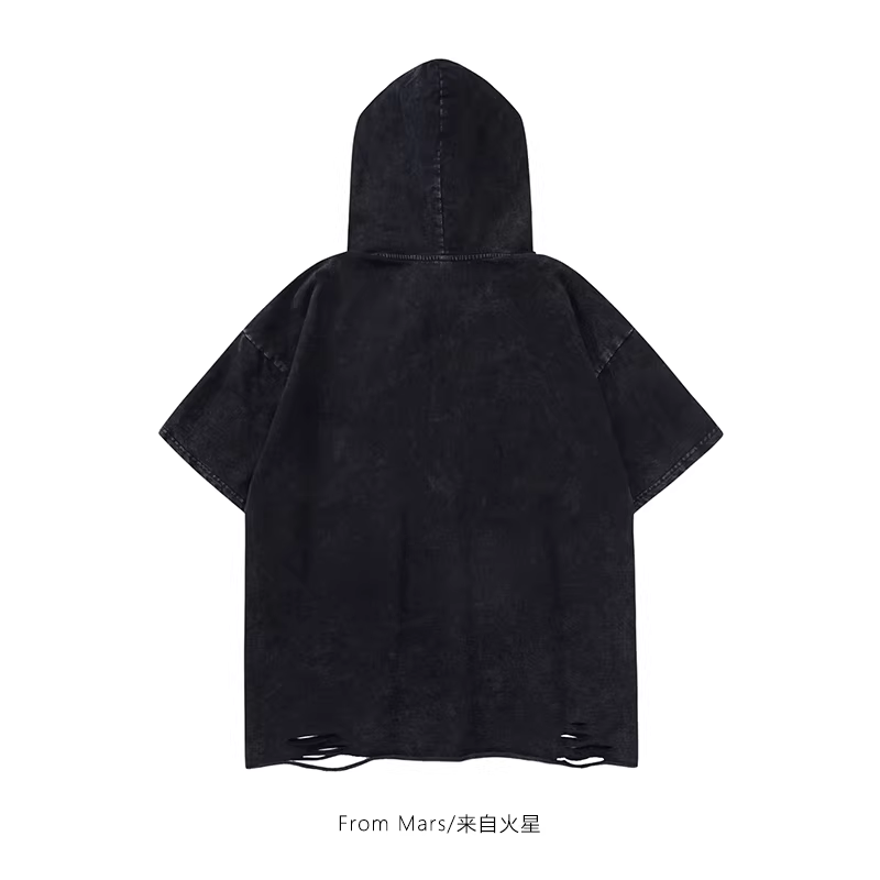 Từ sao Hỏa, hãy nhìn những chiếc sừng nhỏ của tôi, những chiếc sừng nhỏ của quỷ dữ, áo thun ngắn tay có mũ trùm đầu, rách, giặt, dáng rộng, kiểu dáng cặp đôi, kiểu dáng bạn trai.