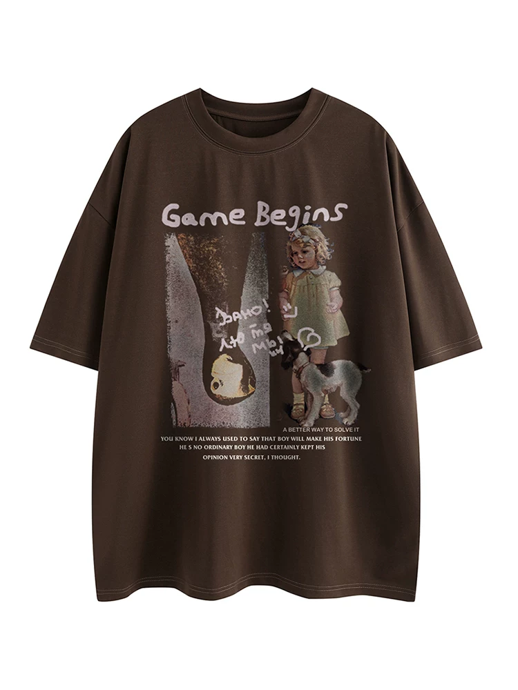 Áo thun cổ tròn in hình nhân vật thời thượng châu Âu và Mỹ của Mars Girl and Dog, áo thun ngắn tay dáng rộng unisex BF