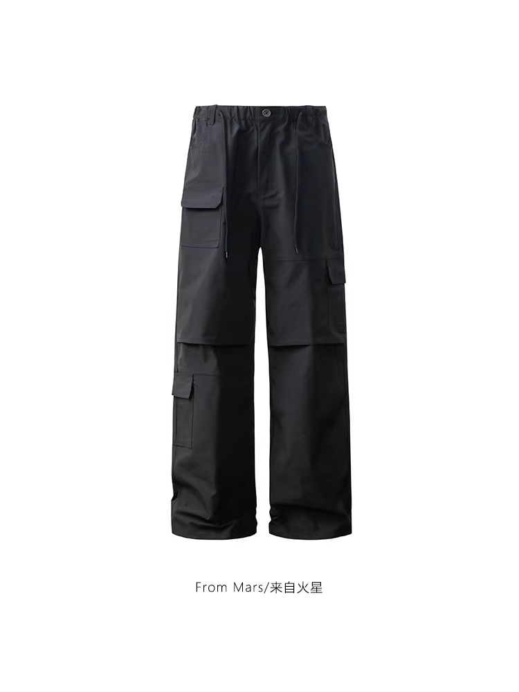 Từ sao Hỏa, đi bộ song hành, phong cách đường phố Mỹ, thiết kế màu trơn, chi tiết túi, quần ống rộng đa năng, phong cách giản dị.