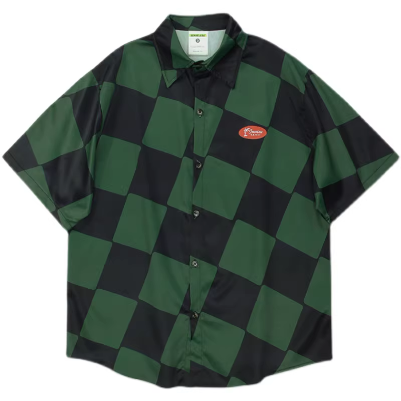 Áo sơ mi ngắn tay kẻ sọc lớn kiểu Mỹ cổ điển, phối màu theo phong cách retro, thương hiệu thời trang, dáng rộng, phong cách giản dị dành cho cặp đôi