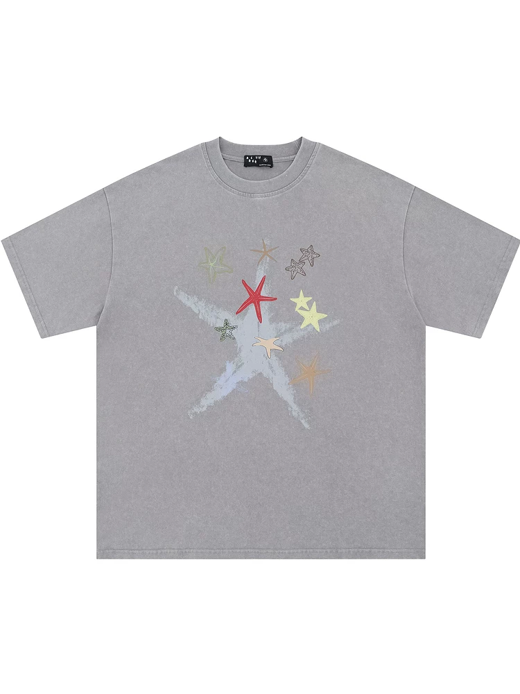 From Mars meets the starfish Áo thun ngắn tay in họa tiết đường phố thời thượng, dáng rộng, đa năng, unisex