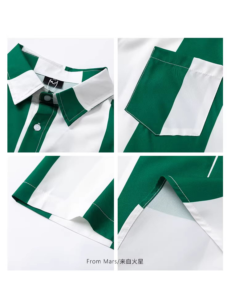 Từ sao Hỏa là điều đáng chờ đợi. Áo sơ mi ngắn tay thời trang sọc dọc phối màu theo xu hướng châu Âu và Mỹ, kiểu dáng rộng rãi và thoải mái.