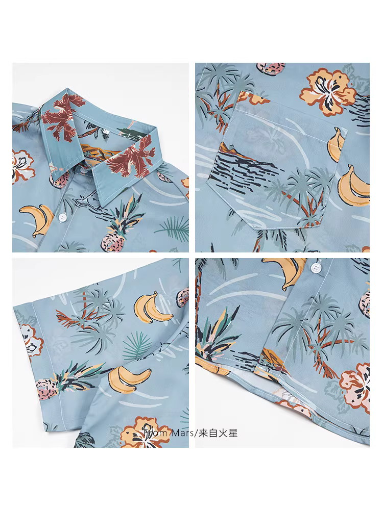 Từ sao Hỏa Rừng nhiệt đới nóng bỏng Thương hiệu thời thượng Kỳ nghỉ ở Hawaii Áo sơ mi hoa ngắn tay đi biển Áo sơ mi đôi dáng rộng