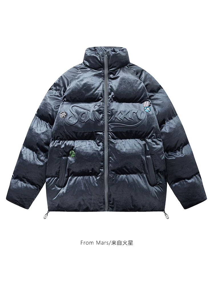 Từ sao Hỏa sẽ đi cùng bạn trong mùa đông. Áo khoác cotton đa năng, màu trơn, cổ đứng, phong cách Mỹ, hợp thời trang dành cho nam và nữ.