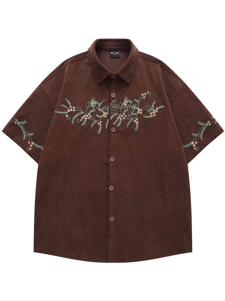 From Mars Floral Summer Light Xu hướng quốc gia Retro Floral Vine thêu mùa hè Áo sơ mi ngắn tay đa năng mới rộng rãi