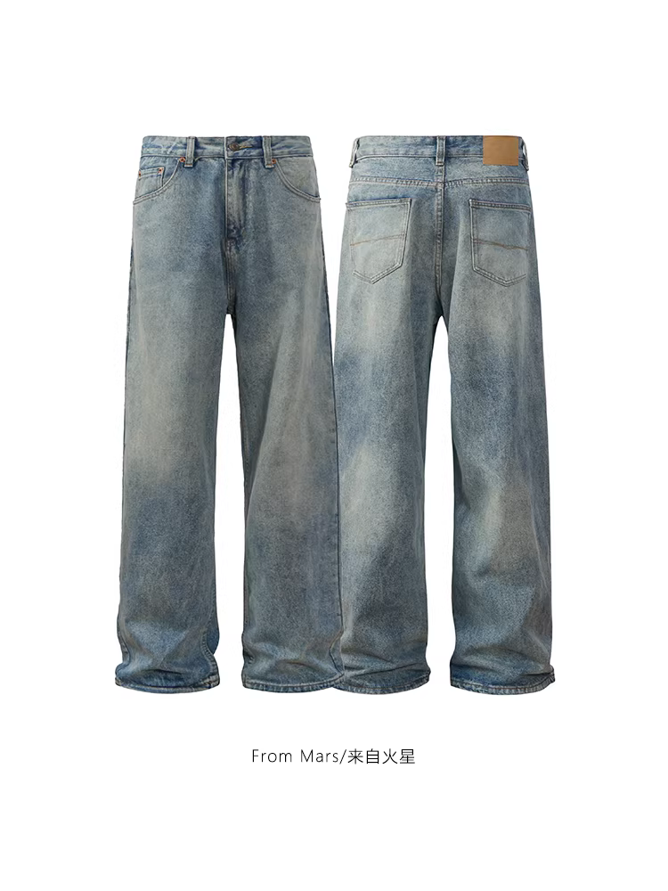 Từ sao Hỏa, thờ ơ đối với mọi thứ, quần denim dáng thẳng unisex phong cách retro thời thượng, rộng rãi, đa năng