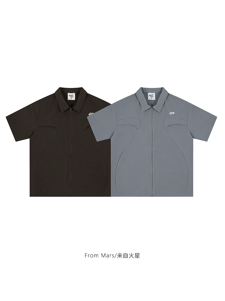 Từ sao Hỏa, sẵn sàng thách thức, thiết kế ve áo màu trơn hợp thời trang, áo sơ mi ngắn tay unisex rộng rãi và đa năng BF.
