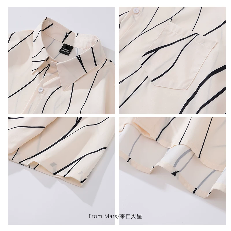 From Mars Silent Sky Áo sơ mi in hình đường nét hình học thương hiệu thời thượng Nhật Bản unisex áo sơ mi ngắn tay dáng rộng bf
