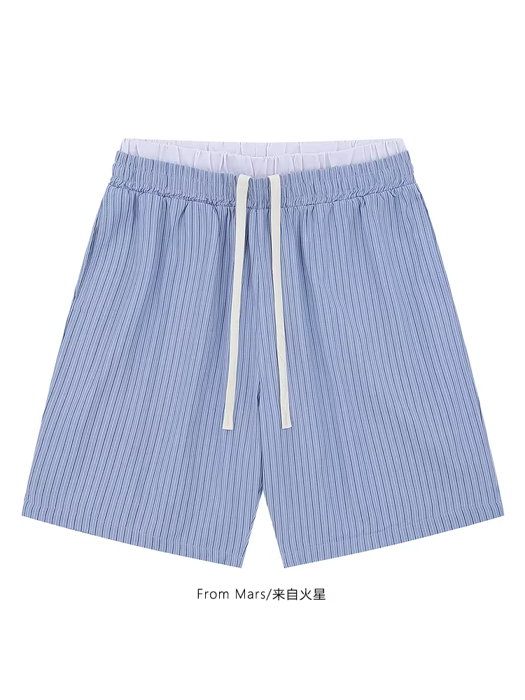 Từ sao Hỏa Đang chờ đợi phản hồi Quần short năm điểm kiểu Nhật Bản có dây thắt lưng đôi thoải mái, quần short thể thao sọc rộng rãi