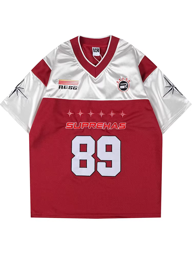 Từ thương hiệu thời trang Trung Quốc Mars, áo thun ngắn tay dáng rộng phong cách jersey cá tính, phối màu kỹ thuật số, phong cách đường phố, dành cho các cặp đôi, phong cách bạn trai.