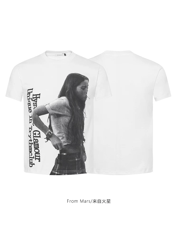 From Mars Solo Back View American Retro Portrait Print Áo thun ngắn tay cổ tròn dáng rộng dành cho cặp đôi đa năng BF