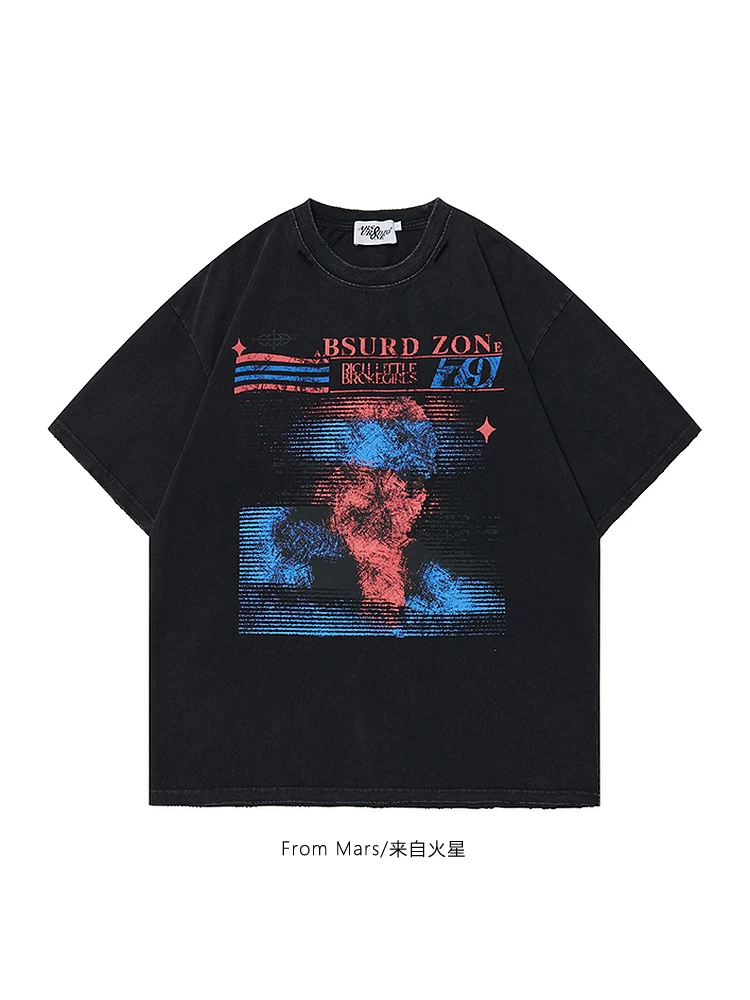 Từ sao Hỏa Khối màu sắc sống động Hợp thời trang Hip-Hop Retro Thời trang in hình dáng rộng cổ tròn Áo thun ngắn tay độc đáo bf