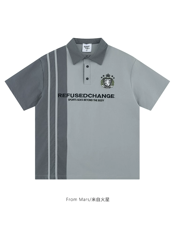 Từ sao Hỏa Một cảm giác trang nhã Áo polo phối màu theo phong cách Mỹ có chữ in màu sắc phối hợp kiểu preppy áo polo dáng rộng dành cho cặp đôi
