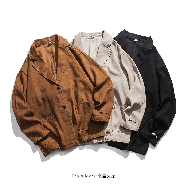 Áo khoác vest nam phong cách retro Nhật Bản màu trơn thời trang đường phố, kiểu dáng rộng, dành cho cặp đôi