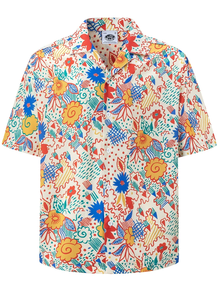 Từ sao Hỏa Fairyland Floral Phong cách Harajuku Nhật Bản In đầy đủ mùa hè Dopamine Áo sơ mi ngắn tay đa năng dáng rộng