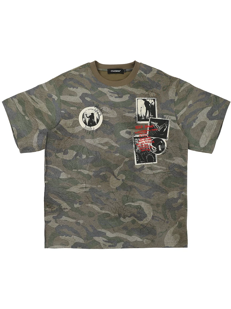 Từ sao Hỏa Đoán xem là gì Phong cách đường phố Retro Cool Hip-Hop Ngụy trang Áo thun ngắn tay dáng rộng dành cho cặp đôi đa năng BF
