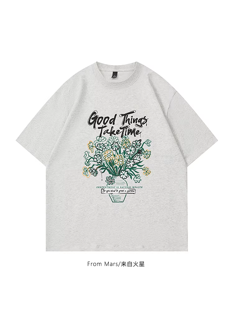 Từ sao Hỏa, sự thịnh vượng nở rộ, áo thun ngắn tay họa tiết hoa thiết kế độc đáo dành cho nam và nữ, rộng rãi và thời trang cho mùa hè, đa năng.
