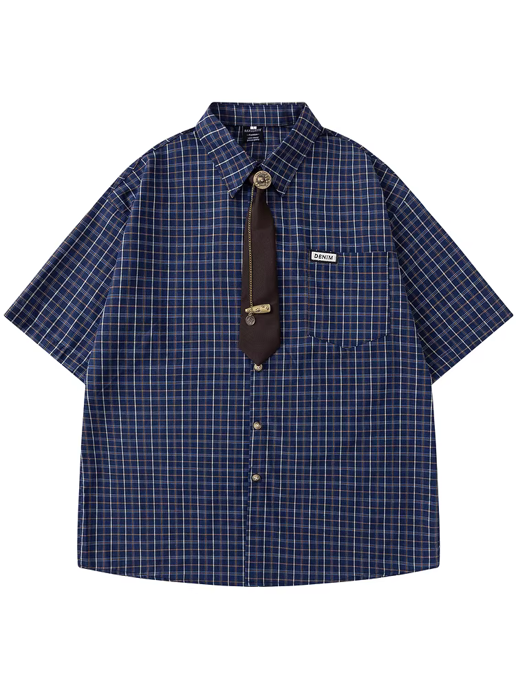 Từ Mars, phong cách bìa và tiêu đề giống nhau, áo thun ngắn tay mùa hè dáng rộng cổ tròn kẻ sọc, áo sơ mi đường phố phong cách preppy