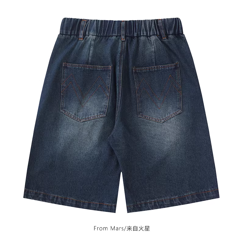 Từ Mars Thiết kế theo phong cách Nhật Bản thời thượng có khóa kéo quần short denim ống thẳng unisex dáng rộng đa năng quần short năm điểm BF