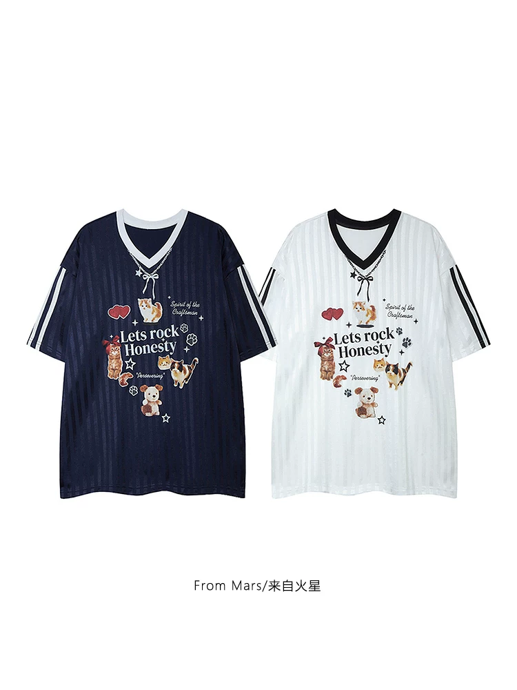 Từ sao Hỏa Hãy mở rộng trái tim của bạn đến mùa hè Mùa hè Unisex Sọc Graffiti Sọc thể thao Áo thun ngắn tay dáng rộng theo xu hướng