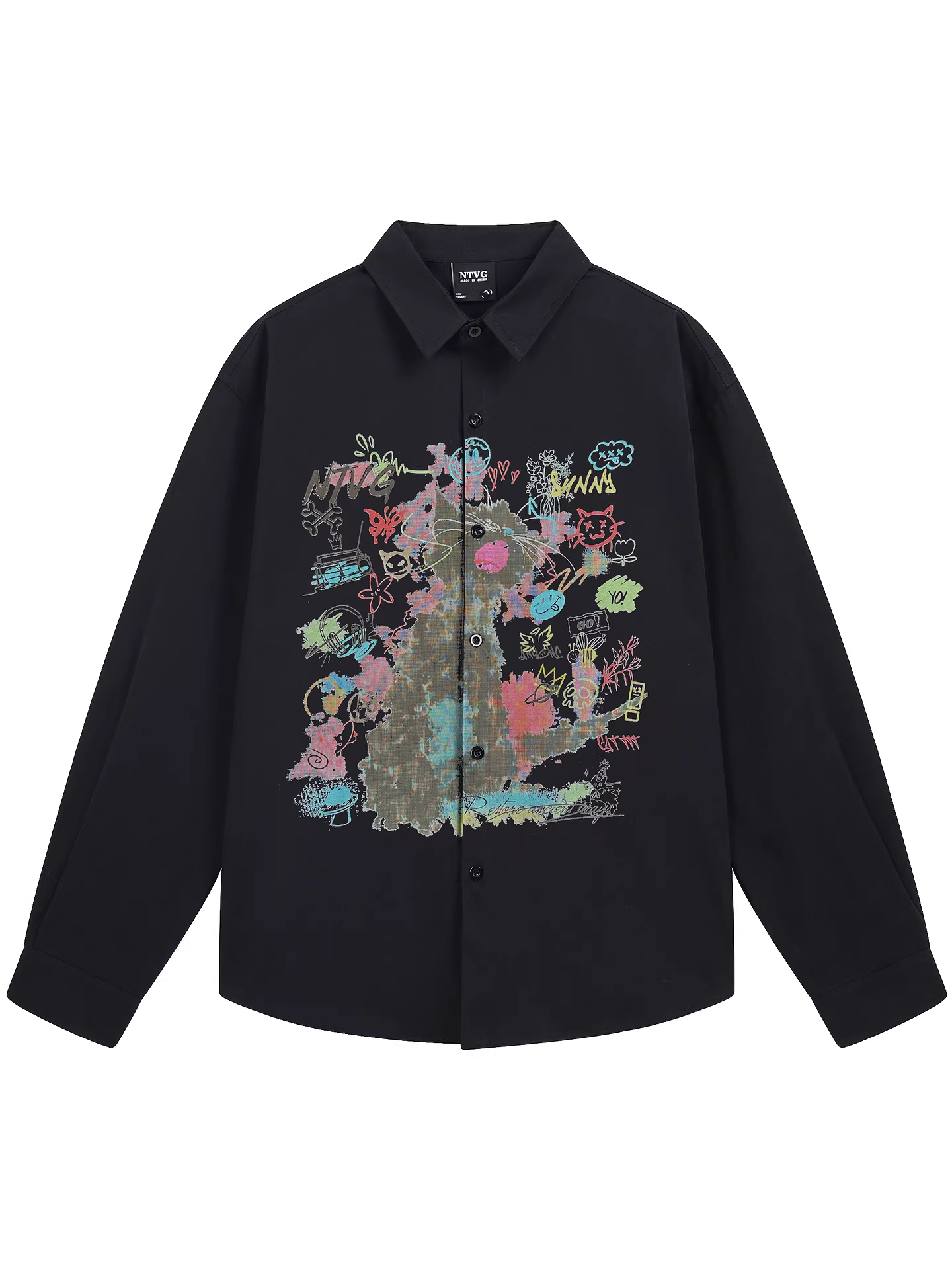 Từ sao Hỏa, áo sơ mi dài tay dáng rộng in họa tiết hoạt hình theo phong cách retro thời thượng, áo sơ mi thường ngày