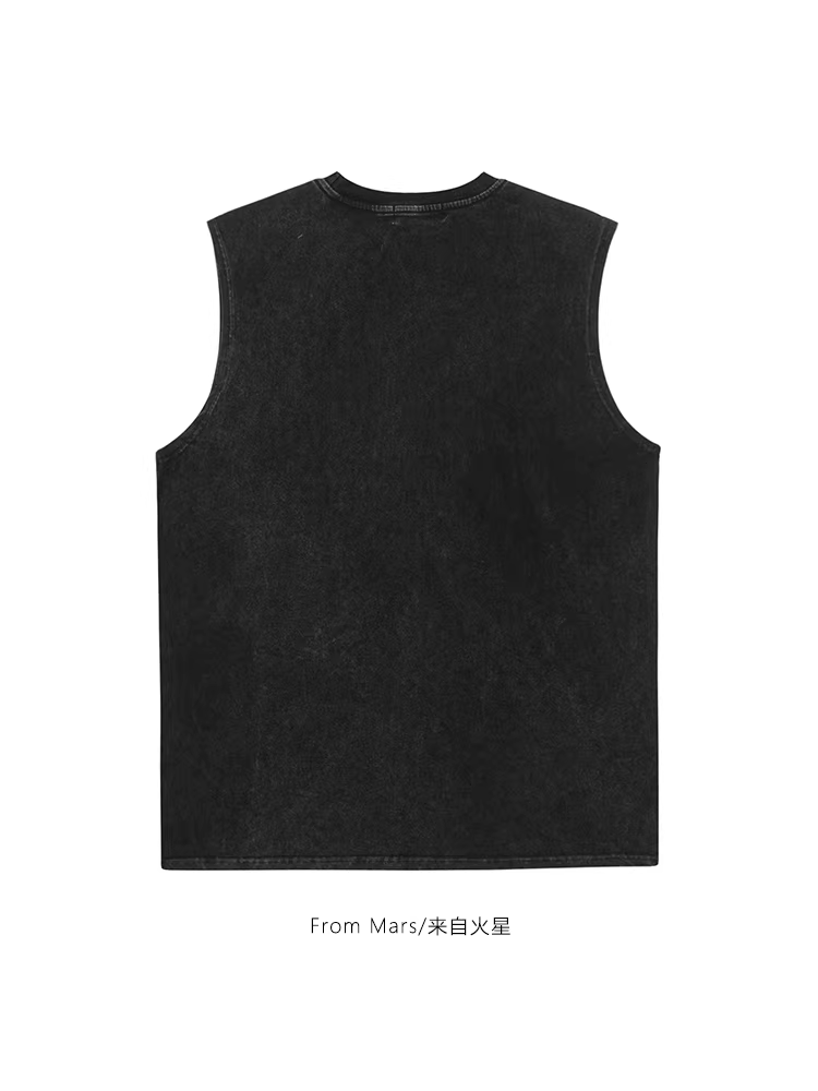 Áo thun không tay in hình nhân vật phong cách Âu Mỹ, kiểu dáng rộng, phai màu, rách, phong cách Mars Split Personality