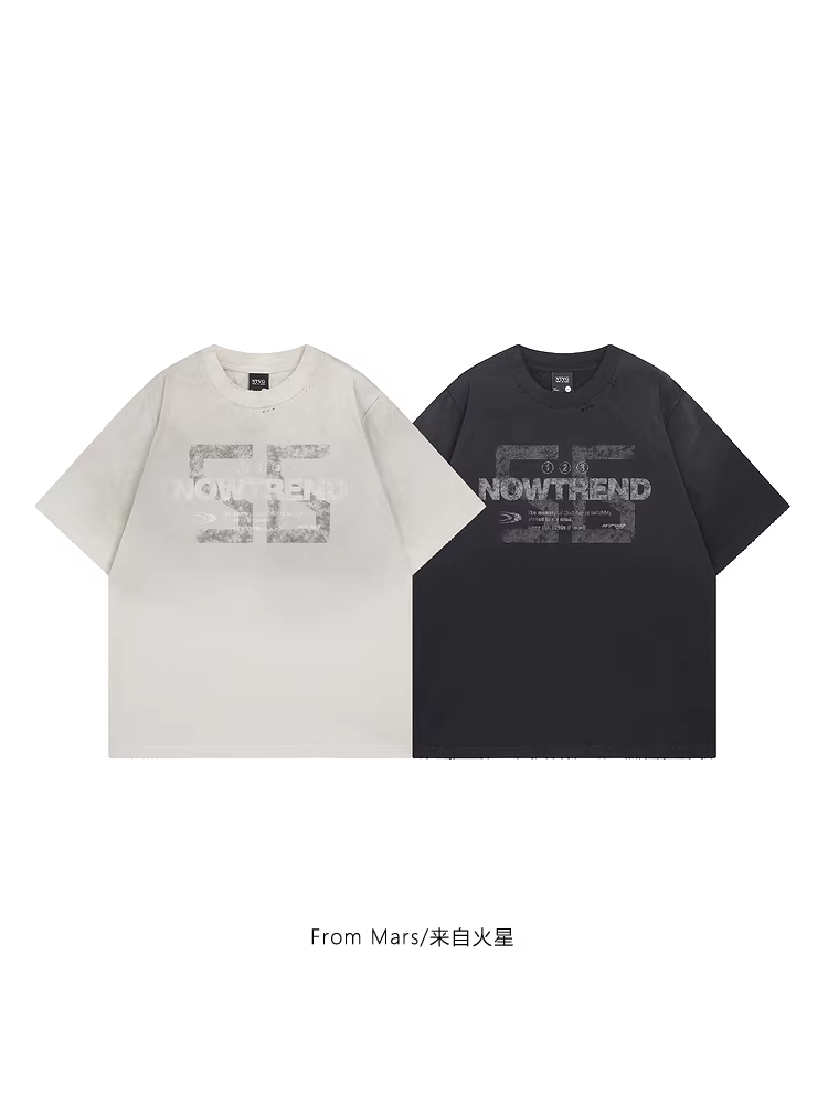 Từ sao Hỏa, giả và khó chịu, chữ mùa hè mờ mờ, phong cách lười biếng, áo thun ngắn tay unisex, cổ tròn, đa năng cho các cặp đôi.