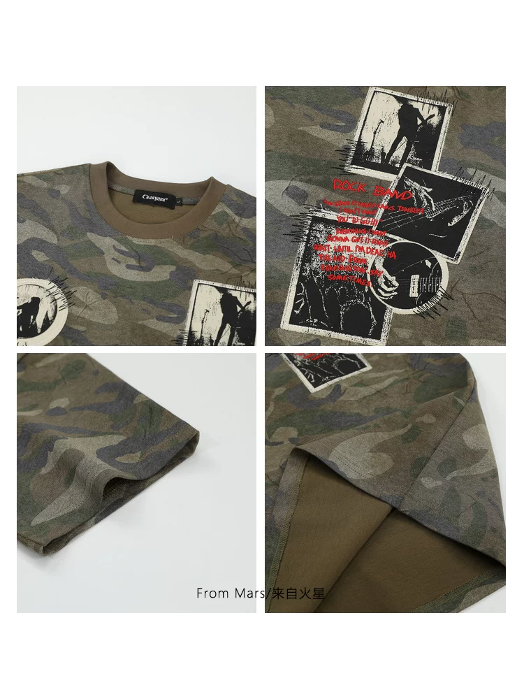 Từ sao Hỏa Đoán xem là gì Phong cách đường phố Retro Cool Hip-Hop Ngụy trang Áo thun ngắn tay dáng rộng dành cho cặp đôi đa năng BF