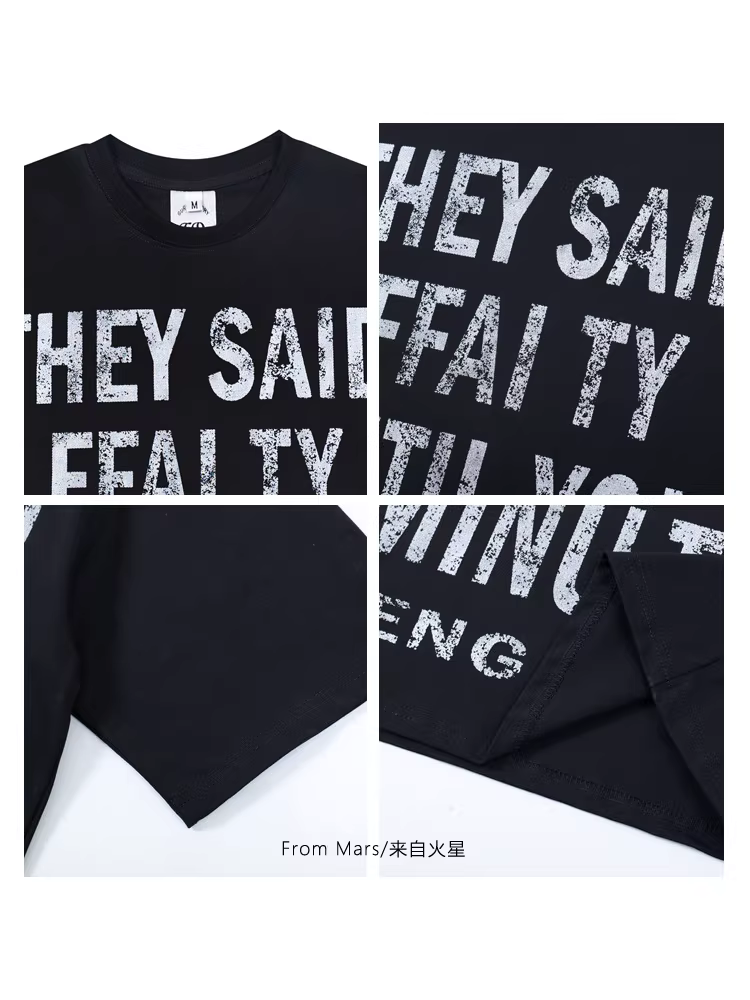 From Mars Air Condensation Thiết kế theo phong cách Mỹ in chữ cổ điển áo thun ngắn tay dáng rộng phong cách đường phố
