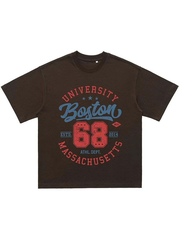 From Mars Lucky Number Vintage Letter Print Summer New Đa năng Áo thun ngắn tay dáng rộng cho cặp đôi hợp thời trang
