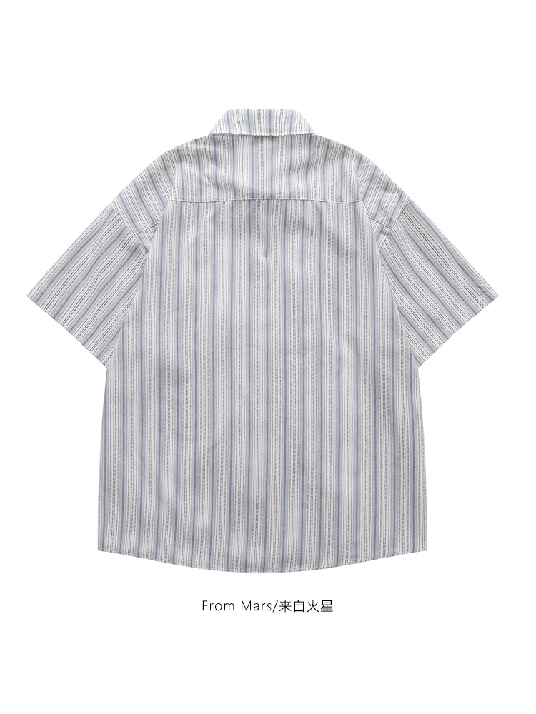Từ Mars Dog Species Áo sơ mi ngắn tay sọc màu cổ điển hợp thời trang Unisex Niche Loose Casual